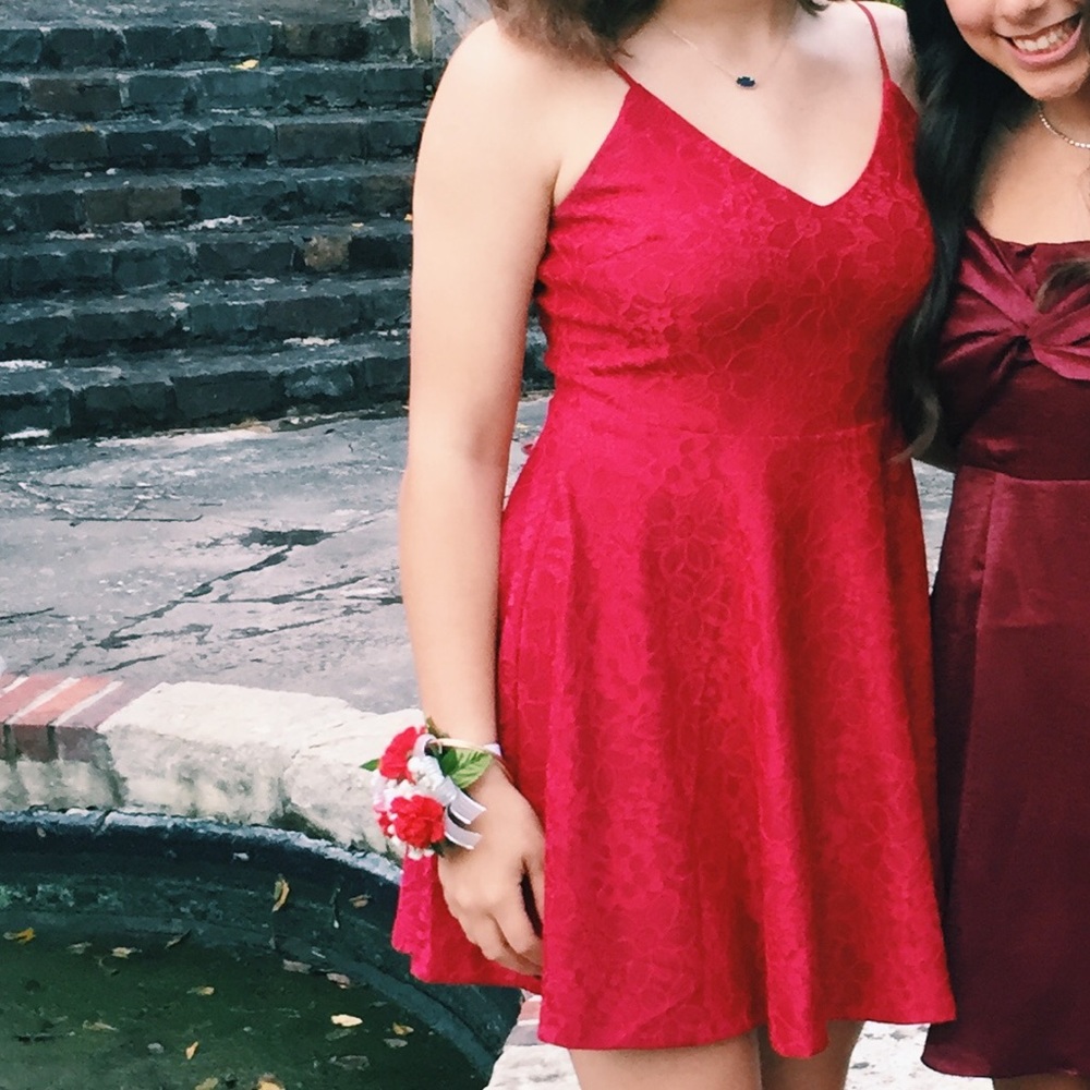 Red/Pink floral embroidered dress